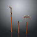 Modern Decorative Pole Structures With Varying Heights Orange Poles Curved Tops And Blue Platform