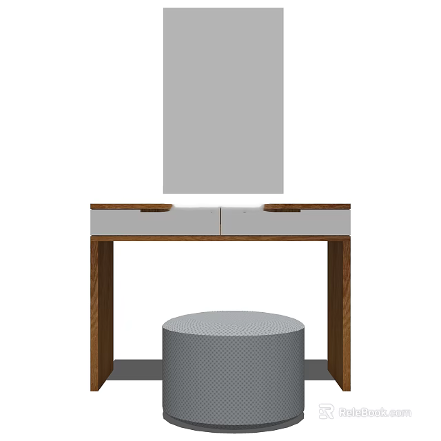 Modern Dressing Table With Mirror Two Drawers And Wooden Stool Design 3d model 