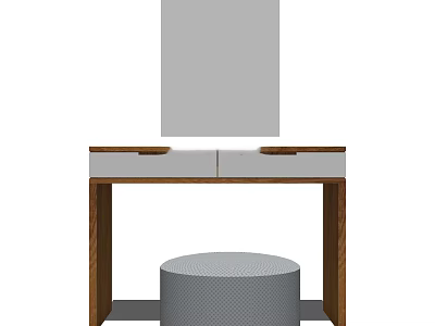 Modern Dressing Table With Mirror Two Drawers And Wooden Stool Design 3d model