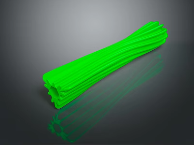 Green Plastic Strips Displayed On Black Background With Reflection Effect 3d model