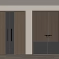 Modern Wooden Double Doors With Gray Brown Panel And Metal Handles