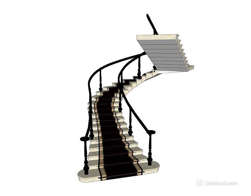 Elegant Spiral Staircase Structure With Black Handrails And White Steps 3d model 