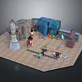 Modern Miniature Scene With Colorful Buildings Lighthouse Sandy Ground And Small Objects 3d model
