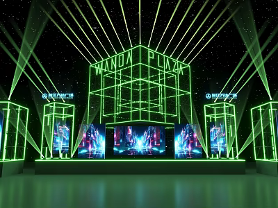 Wander Peak Stage with Green Laser Beams Starry Sky Background and Multiple Screens 3d model