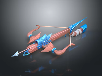 Blue Red Fantasy Bow Weapon With Metal Structure And Sharp Arrow 3d model