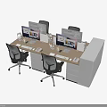 Modern Office Desk With Two Workstations Ergonomic Chairs Computer Monitors And Drawers 3d model