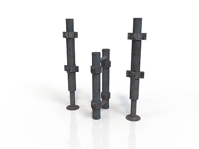Black Industrial Metal Support Pillars With Bolted Connections And Base Plates 3d model