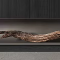 Twisted Driftwood Sculpture On Dark Wooden Shelf With Natural Texture