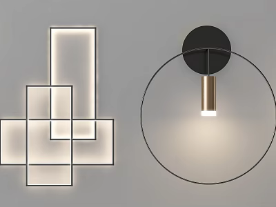 Modern Geometric Wall Lamps Featuring Rectangular And Circular Designs With Metal Accents And LED Glow 3d model