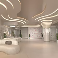 Modern Luxury Beauty Hair Salon Interior With Curved Ceiling Sofa Plants Display Wall