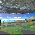 Modern Interactive Exhibition Space With Large Digital Screen And Projection Floor For Visitors