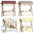 Diverse Market Stalls With Colorful Canopies And Bunting Flags Displaying Assorted Goods