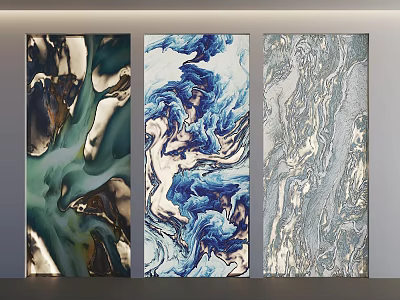 Decorative Wall Panels with Green Marble Blue Wave and Silver Grain Textures 3d model