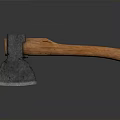 Classic Handcrafted Axe With Blue Metal Head And Natural Wooden Handle