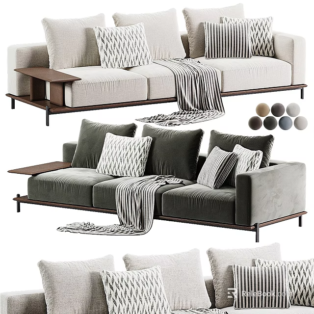 Two Seater Upholstered Sofa With Decorative Pillows Throw Blanket Side Table And Multiple Color Options 3d model 