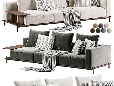 Two Seater Upholstered Sofa With Decorative Pillows Throw Blanket Side Table And Multiple Color Options 3d model