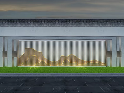 Modern Garden Landscape Design with Mountain Shaped Decor Green Lawn and Lighting Effects 3d model