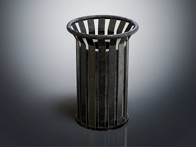 Modern Metal Trash Can With Vertical Stripes And Circular Opening Design 3d model