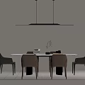 Elegant Round Dining Table Set with Chairs Pendant Light and Tableware on Light Rug 3d model