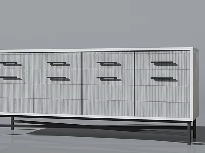 Modern Entryway Sideboard Cabinet with Striped Doors Drawers and Black Metal Legs 3d model