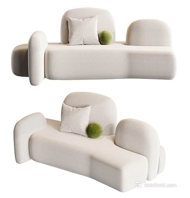 Modern White Sectional Sofa With Curved Design Soft Cushions And Green Decorative Ball 3d model 