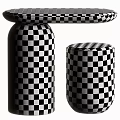 Natural Wooden Side Table with Round Marble Top and Pedestal Base Design
