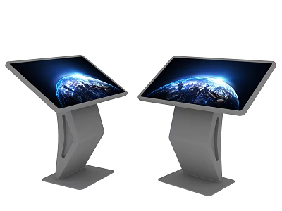 Two Modern Interactive Touchscreen Kiosks With Earth Display And Stand Design 3d model