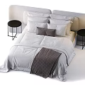 Modern Double Bed Interior With Upholstered Frame Soft Pillows Cozy Blanket And Bedside Tables