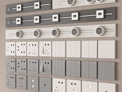 White And Gray Electrical Switch Panels With Various Socket And Switch Designs 3d model