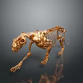 Detailed Golden Feline Skeleton Artwork Displayed on Dark Background With Reflection