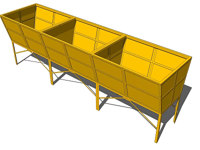 Yellow Metal Industrial Equipment With Multiple Compartments And Supporting Legs For Material Storage 3d model