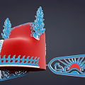 Traditional Red Hat With Blue Wing Shaped Decorations White Accents And Intricate Patterns