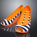 Women's Stylish Striped Peep Toe Wedge Sandals With Blue White Orange Design