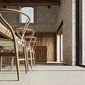 Rustic Restaurant Interior With Wooden Beams Stone Walls Long Table And Chairs