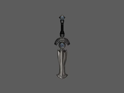 Ornate Mythical Sword With Black Hilt Silver Blade Decorative Guard And Gemstone Accent 3d model
