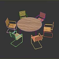 Modern Round Wooden Dining Table Set With Six Chairs And Metal Legs