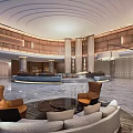 Modern Hotel Lobby Interior With Round Reception Desk Luxury Sofas And Elegant Chairs
