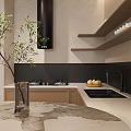 Modern Dining and Living Room Interior With Sofa Dining Table Patterned Flooring And Lighting