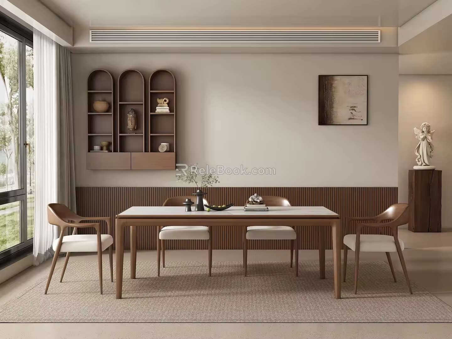 Middle Ancient Quiet Wind Restaurant Dining Tables and Chairs 3d model