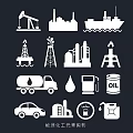 Oil Industry Silhouette Icons With Oil Rigs Refineries Tankers Tank Trucks And Cars
