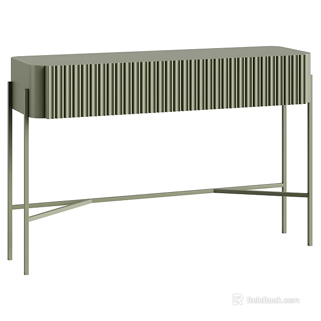 Elegant Modern Tea Table With Vertical Slats And Metal Legs Design 3d model 