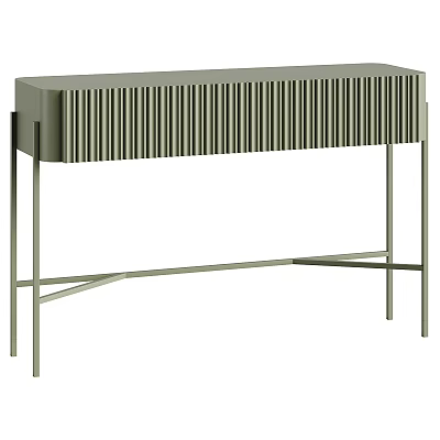 Elegant Modern Tea Table With Vertical Slats And Metal Legs Design 3d model