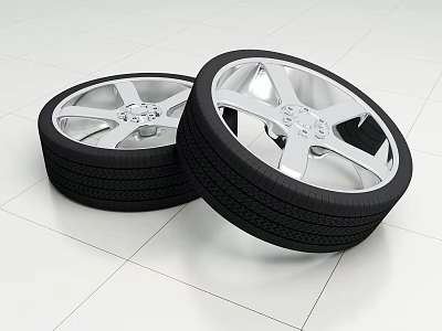 Pair of Car Tires With Silver Alloy Rims And Detailed Tread Pattern Design 3d model
