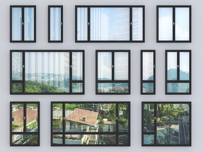 Various Casement Windows Designs For Residential Buildings With Different Sizes And Scenic Views 3d model