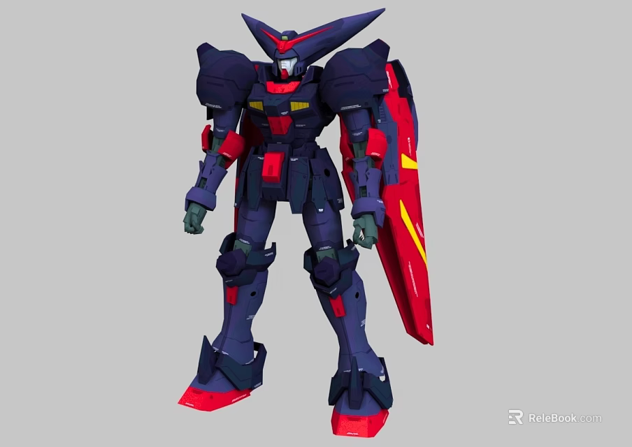 Game And Movie Character Dark Purple Red Mech With Sharp Head Yellow Accents 3d model 