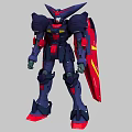 Game And Movie Character Dark Purple Red Mech With Sharp Head Yellow Accents