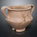 Ancient Two Handled Pottery Vessel With Cracks Base Feet And Inscriptions
