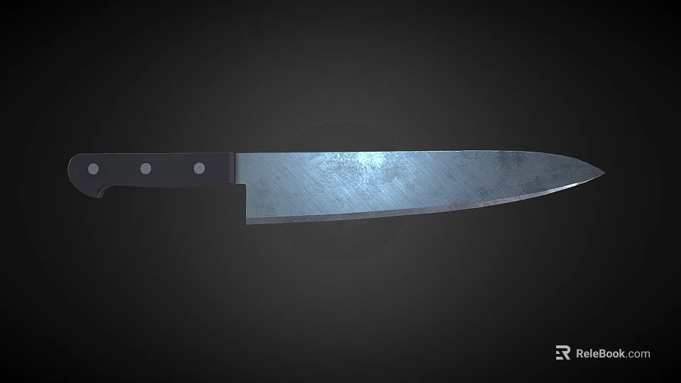 Sharp Metallic Weapon Knife With Black Riveted Handle Glossy Blade And Metallic Finish 3d model 
