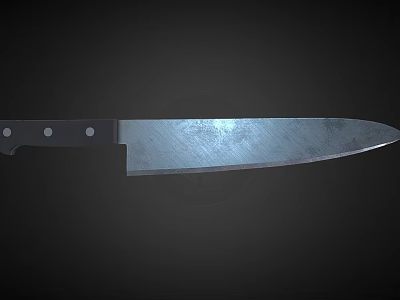Sharp Metallic Weapon Knife With Black Riveted Handle Glossy Blade And Metallic Finish 3d model