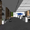Modern Public Office Space Interior With Open Layout Green Plants And Work Desks 3d model